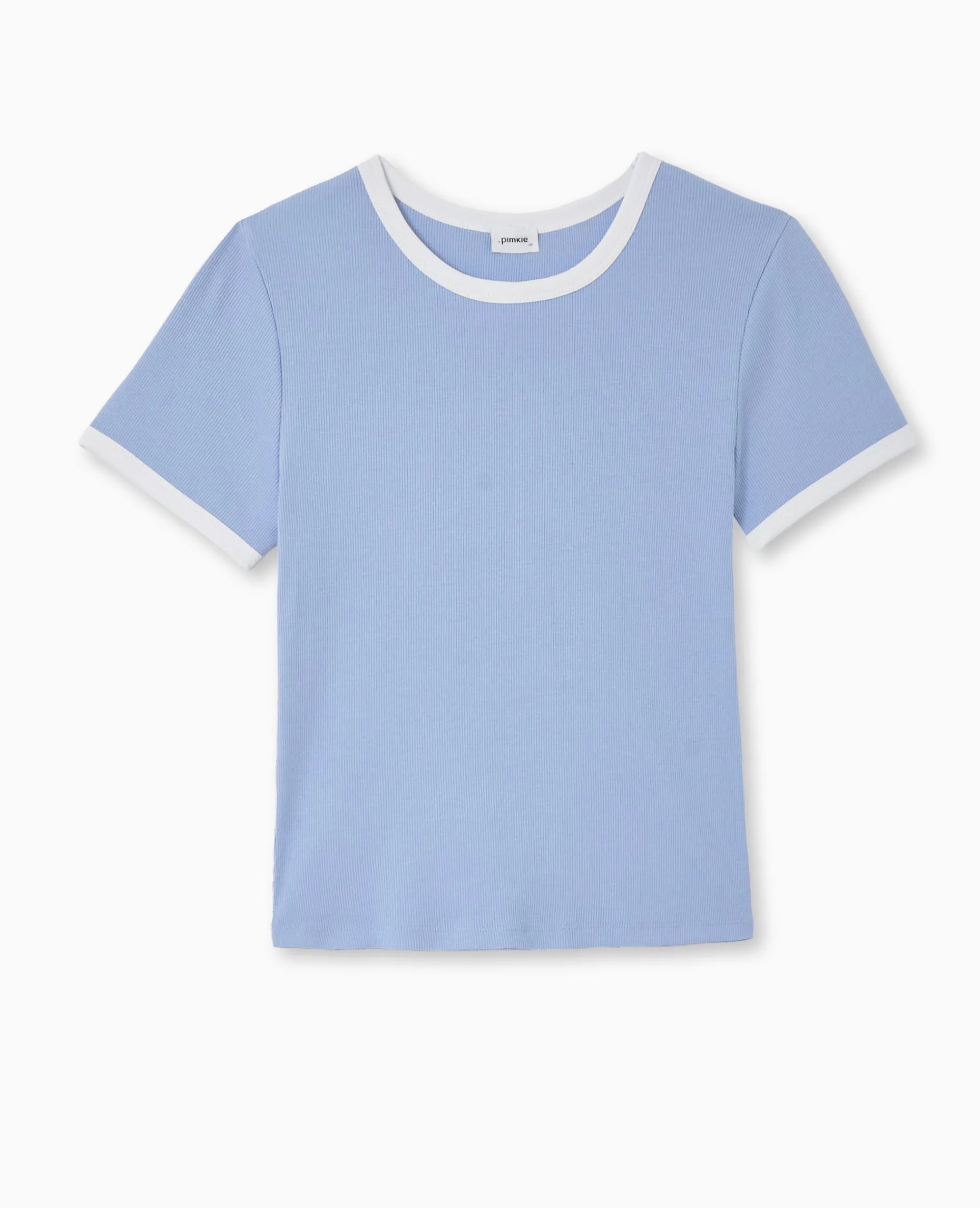 T-shirt Ajusté Avec Bords Contrastés - Bleu