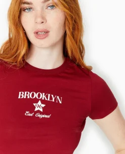 T-shirt Ajusté Avec Print - Bordeaux