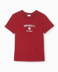 T-shirt Ajusté Avec Print - Bordeaux