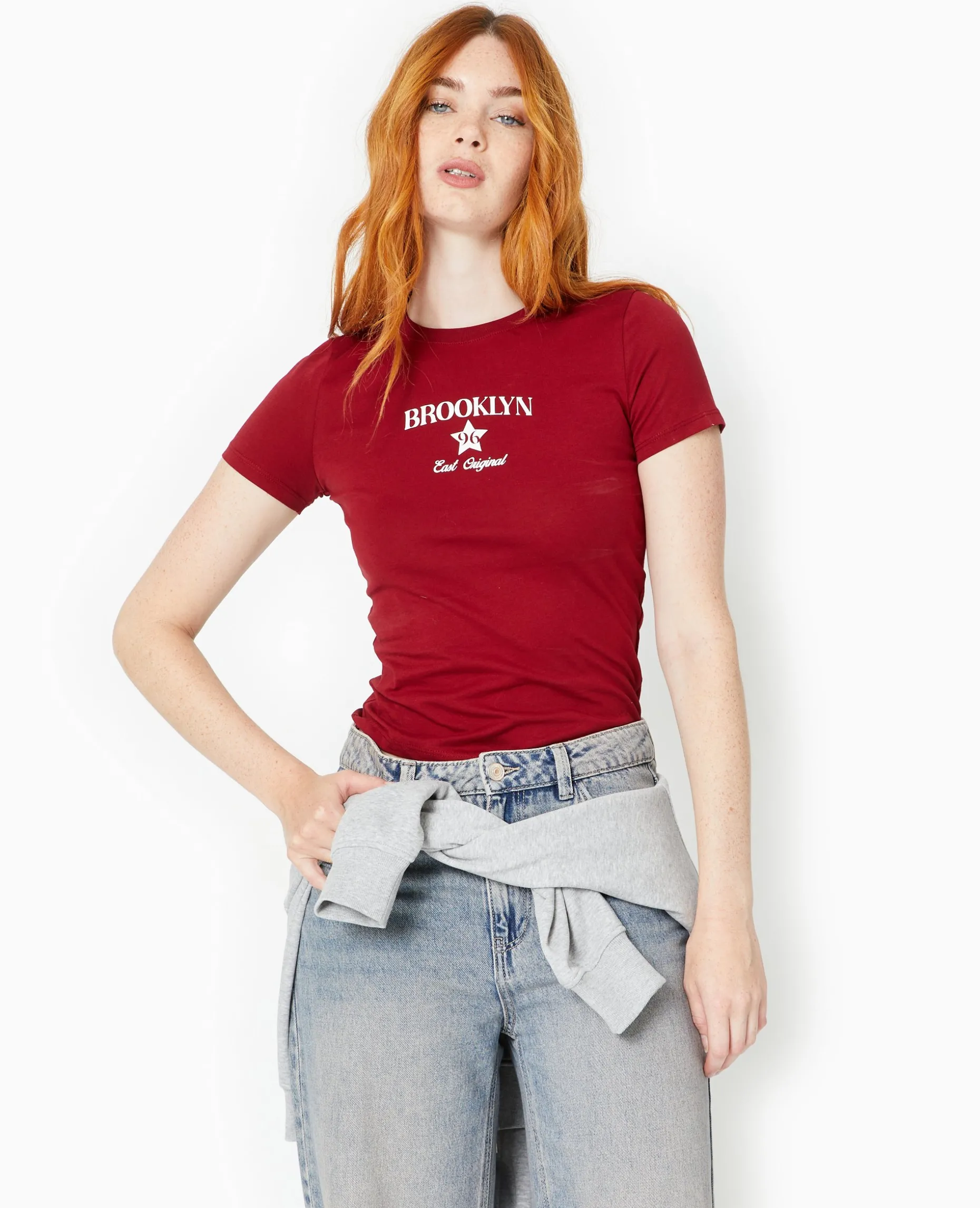 T-shirt Ajusté Avec Print - Bordeaux