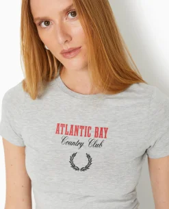 T-shirt Ajusté Avec Print - Gris Chiné