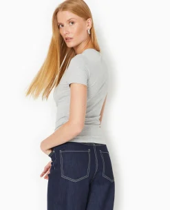 T-shirt Ajusté Avec Print - Gris Chiné
