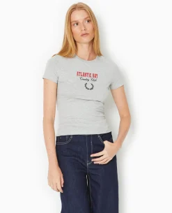 T-shirt Ajusté Avec Print - Gris Chiné