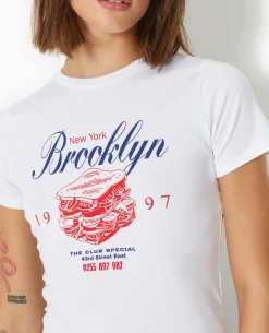 T-shirt Ajusté Avec Print Devant - Blanc