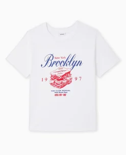 T-shirt Ajusté Avec Print Devant - Blanc