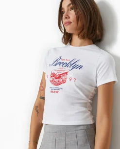 T-shirt Ajusté Avec Print Devant - Blanc