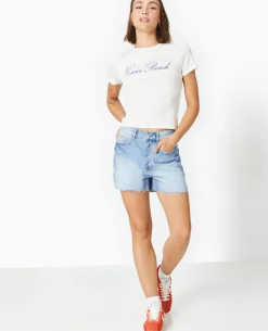 T-shirt Ajusté Avec Print Devant - Blanc