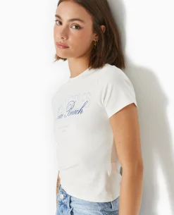 T-shirt Ajusté Avec Print Devant - Blanc