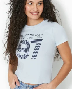 T-shirt Ajusté Avec Print Devant - Bleu