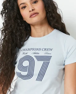 T-shirt Ajusté Avec Print Devant - Bleu