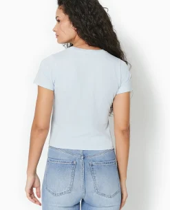 T-shirt Ajusté Avec Print Devant - Bleu
