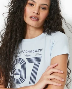T-shirt Ajusté Avec Print Devant - Bleu