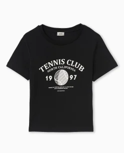 T-shirt Ajusté Avec Print Devant - Noir