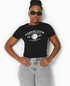 T-shirt Ajusté Avec Print Devant - Noir
