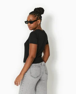 T-shirt Ajusté Avec Print Devant - Noir