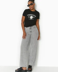 T-shirt Ajusté Avec Print Devant - Noir