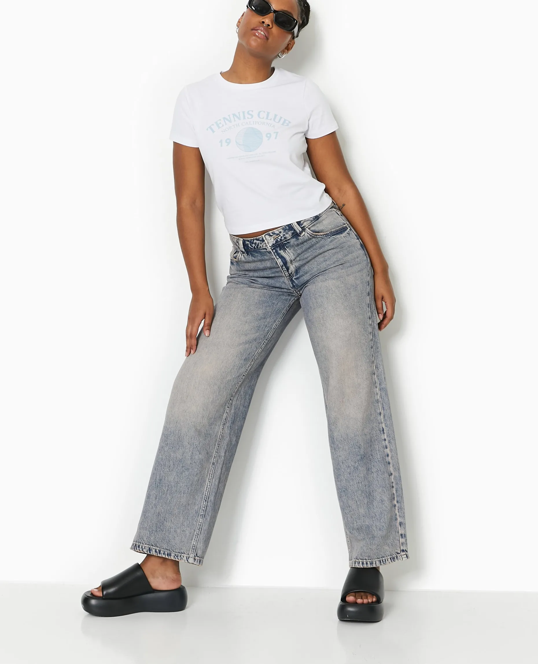 T-shirt Ajusté Avec Print Devant - Blanc