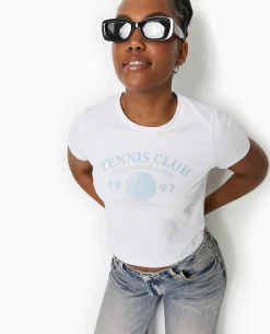 T-shirt Ajusté Avec Print Devant - Blanc