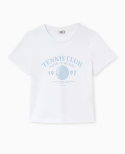 T-shirt Ajusté Avec Print Devant - Blanc