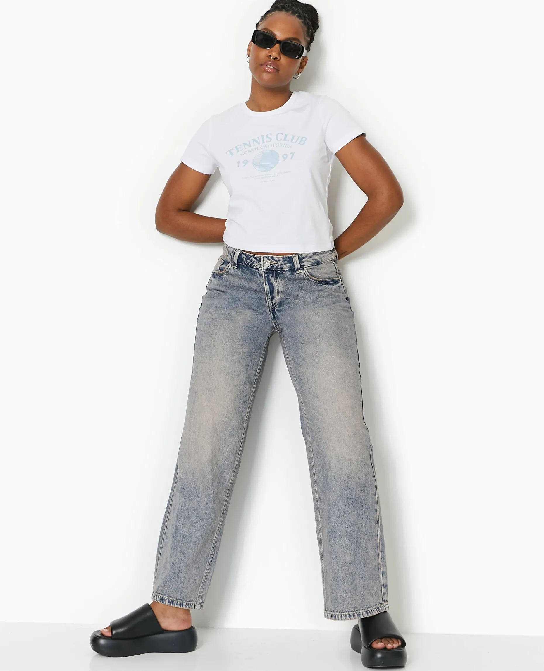 T-shirt Ajusté Avec Print Devant - Blanc
