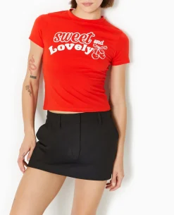 T-shirt Ajusté Avec Print Devant - Rouge