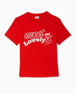T-shirt Ajusté Avec Print Devant - Rouge