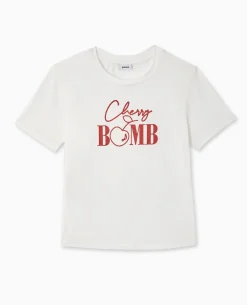 T-shirt Ajusté Avec Print Paillettes Devant - Blanc