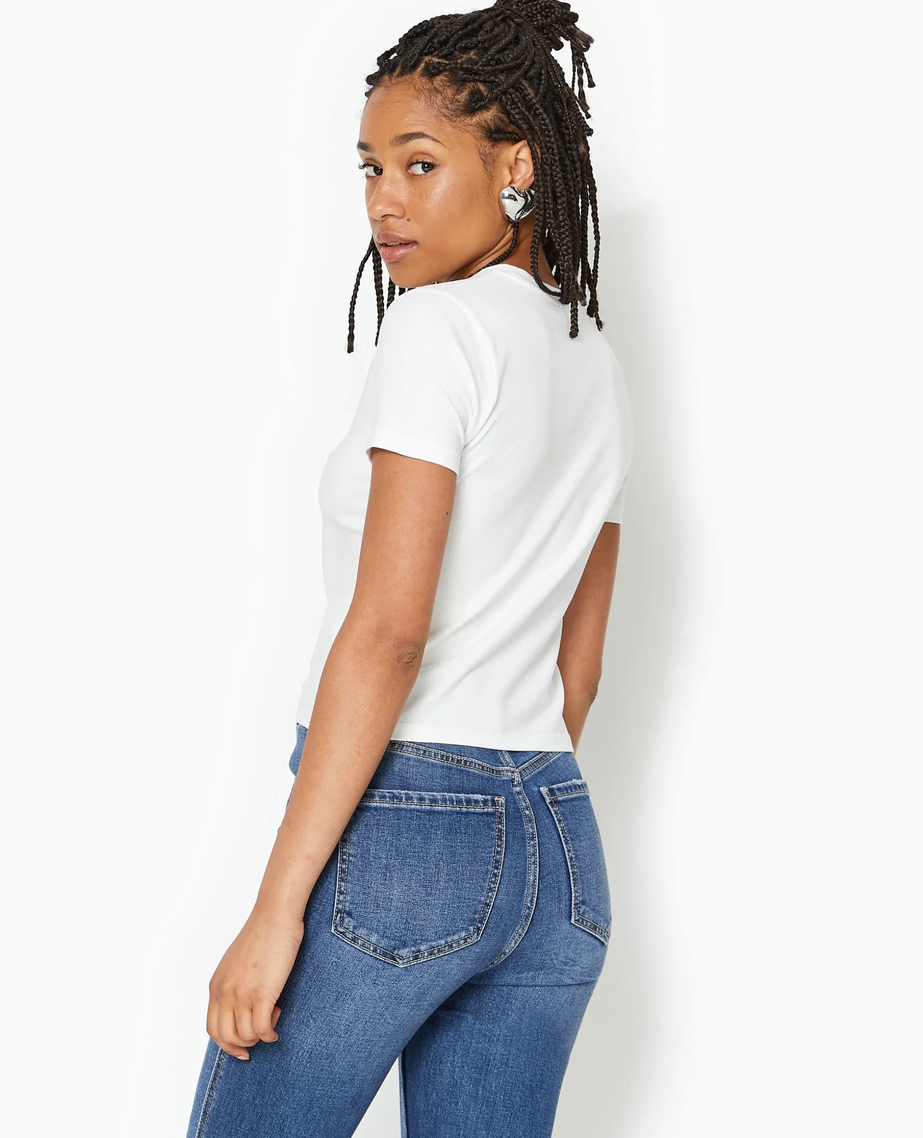 T-shirt Ajusté Avec Print Paillettes Devant - Blanc