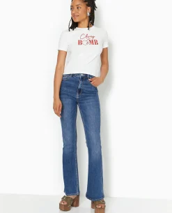T-shirt Ajusté Avec Print Paillettes Devant - Blanc