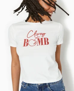 T-shirt Ajusté Avec Print Paillettes Devant - Blanc