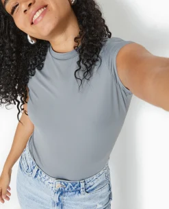 T-shirt Ajusté En Maille Extensible - Gris