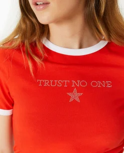 T-shirt Avec Message En Strass - Rouge
