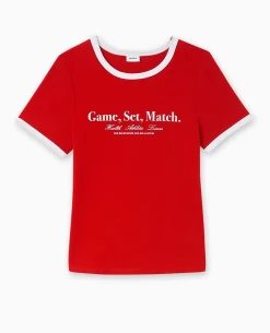 T-shirt Avec Print Et Biais Contrastés - Rouge