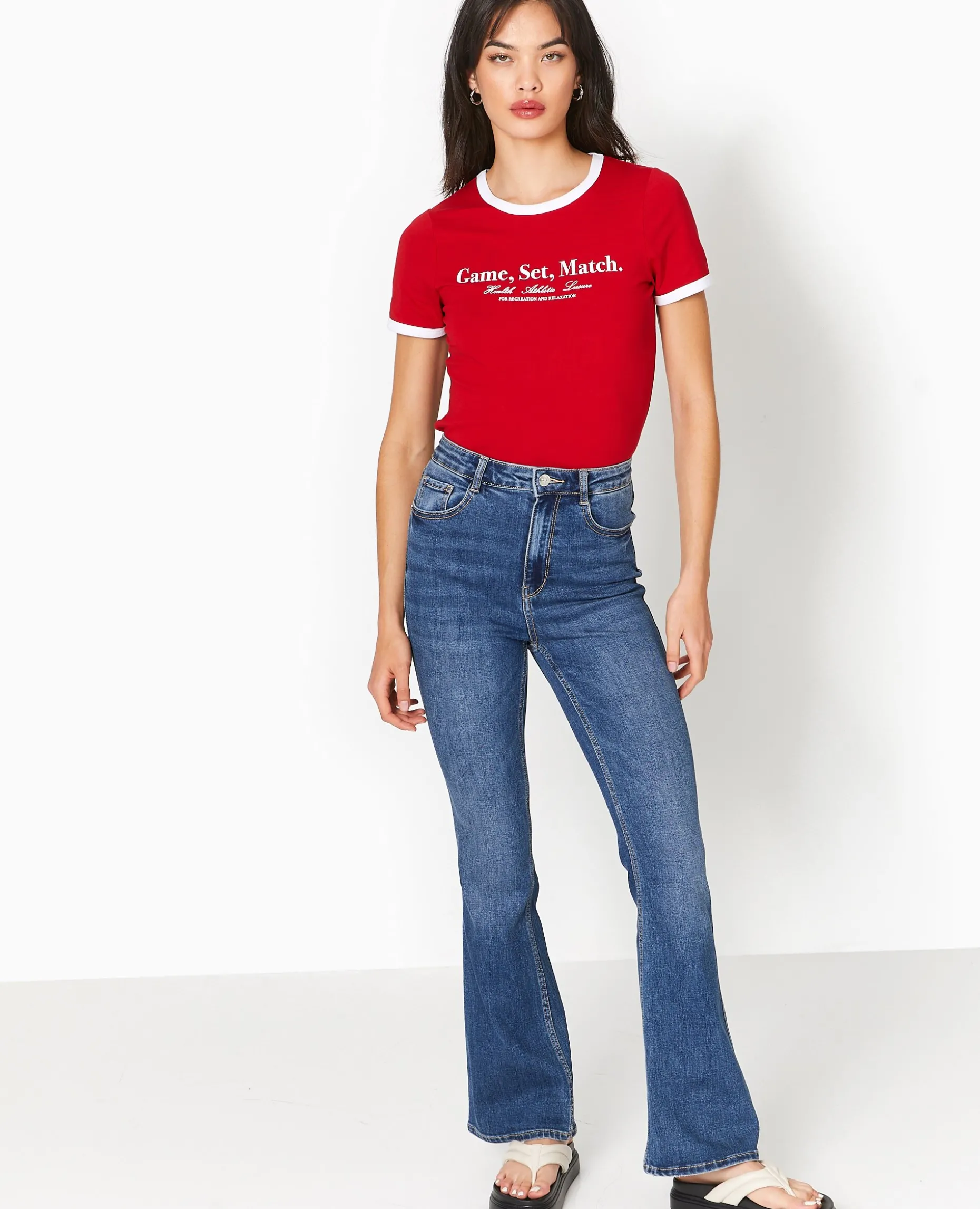 T-shirt Avec Print Et Biais Contrastés - Rouge