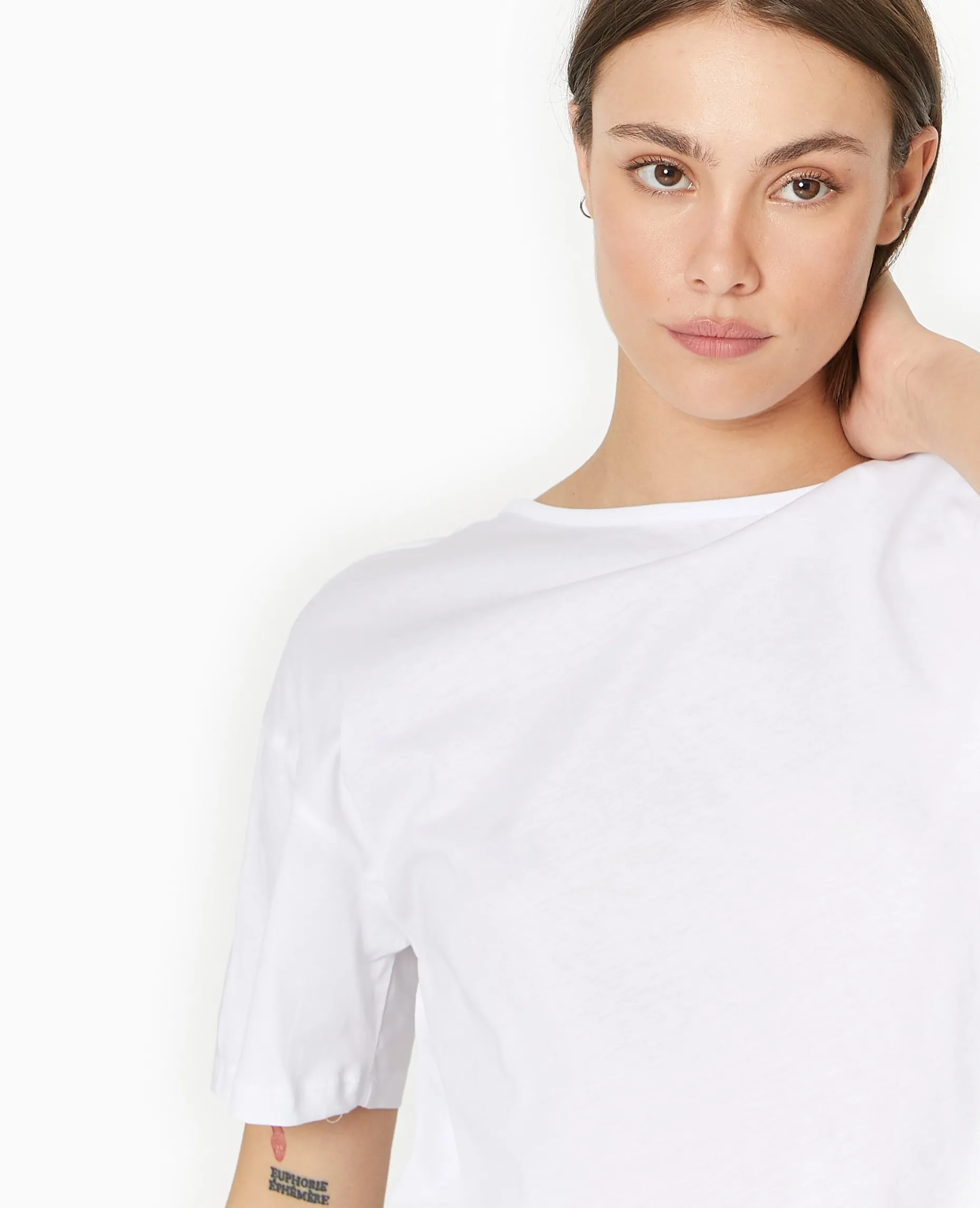 T-shirt Bi-matiè;re Avec Nouettes Dos - Blanc