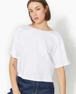 T-shirt Bi-matiè;re Avec Nouettes Dos - Blanc