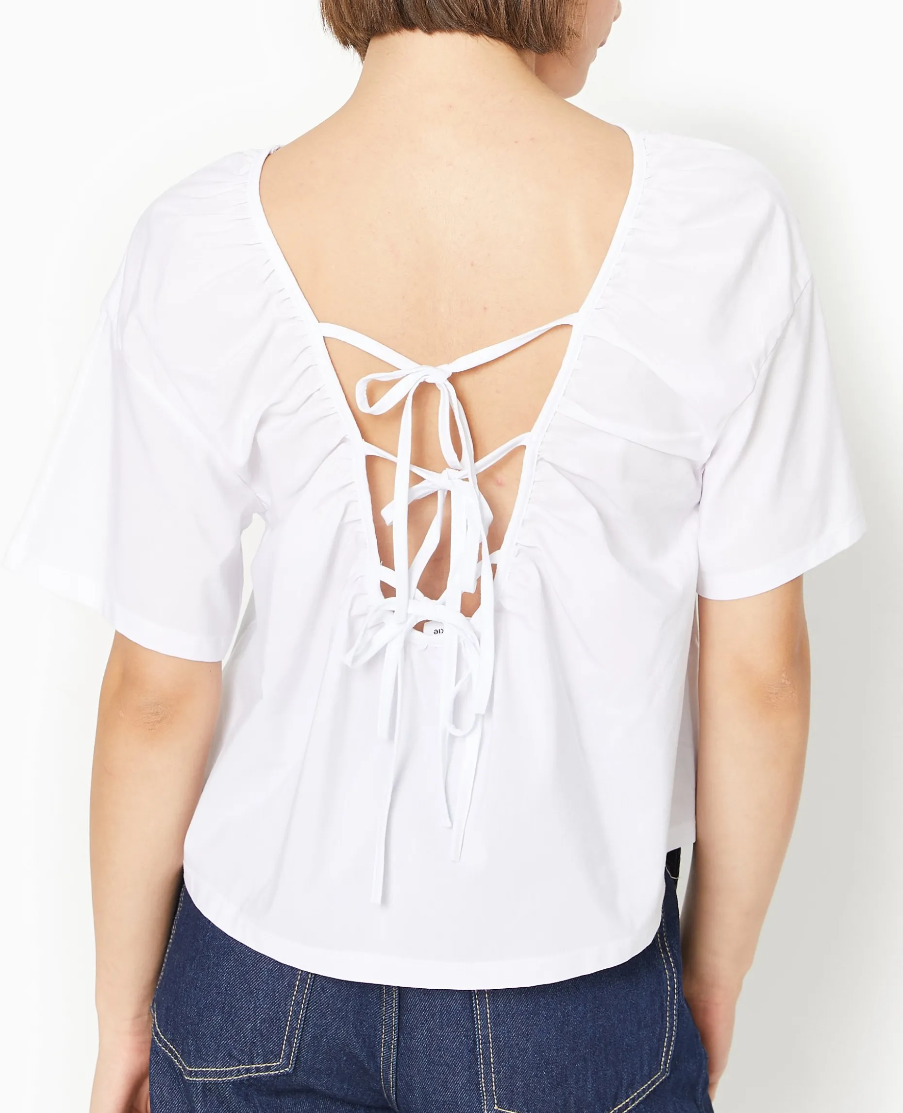 T-shirt Bi-matiè;re Avec Nouettes Dos - Blanc