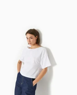 T-shirt Bi-matiè;re Avec Nouettes Dos - Blanc