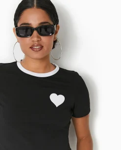T-shirt Court Avec Cœur - Noir
