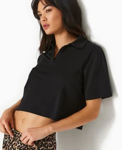 T-shirt Court Col Polo - Noir