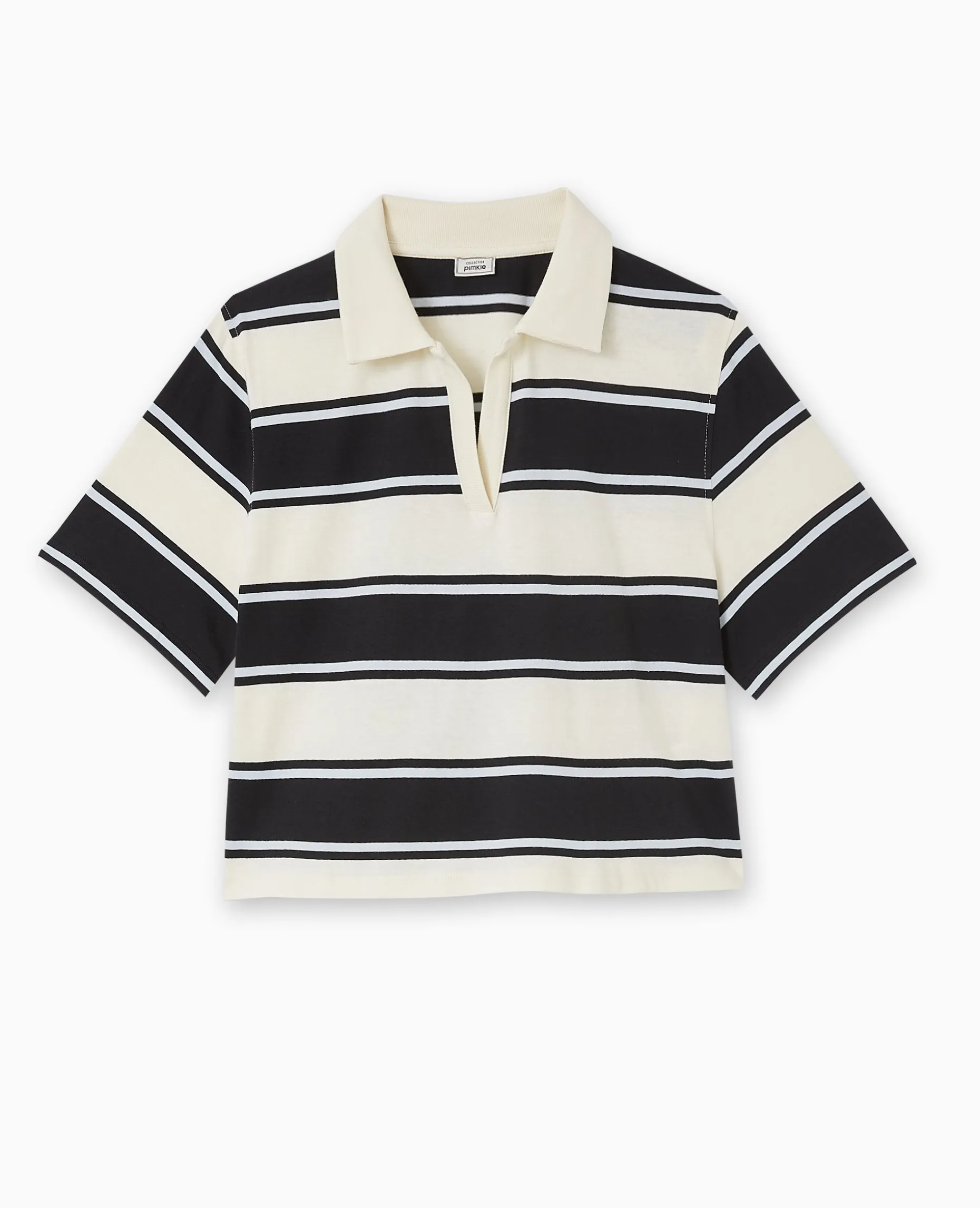 T-shirt Court Col Polo Rayé - écru