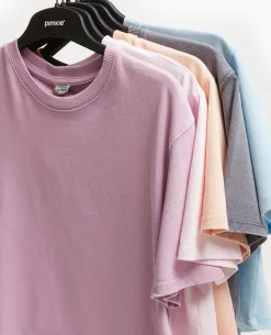T-shirt Court En Coton épais Effet Délavé - Corail