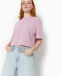 T-shirt Court En Coton épais Effet Délavé - Rose