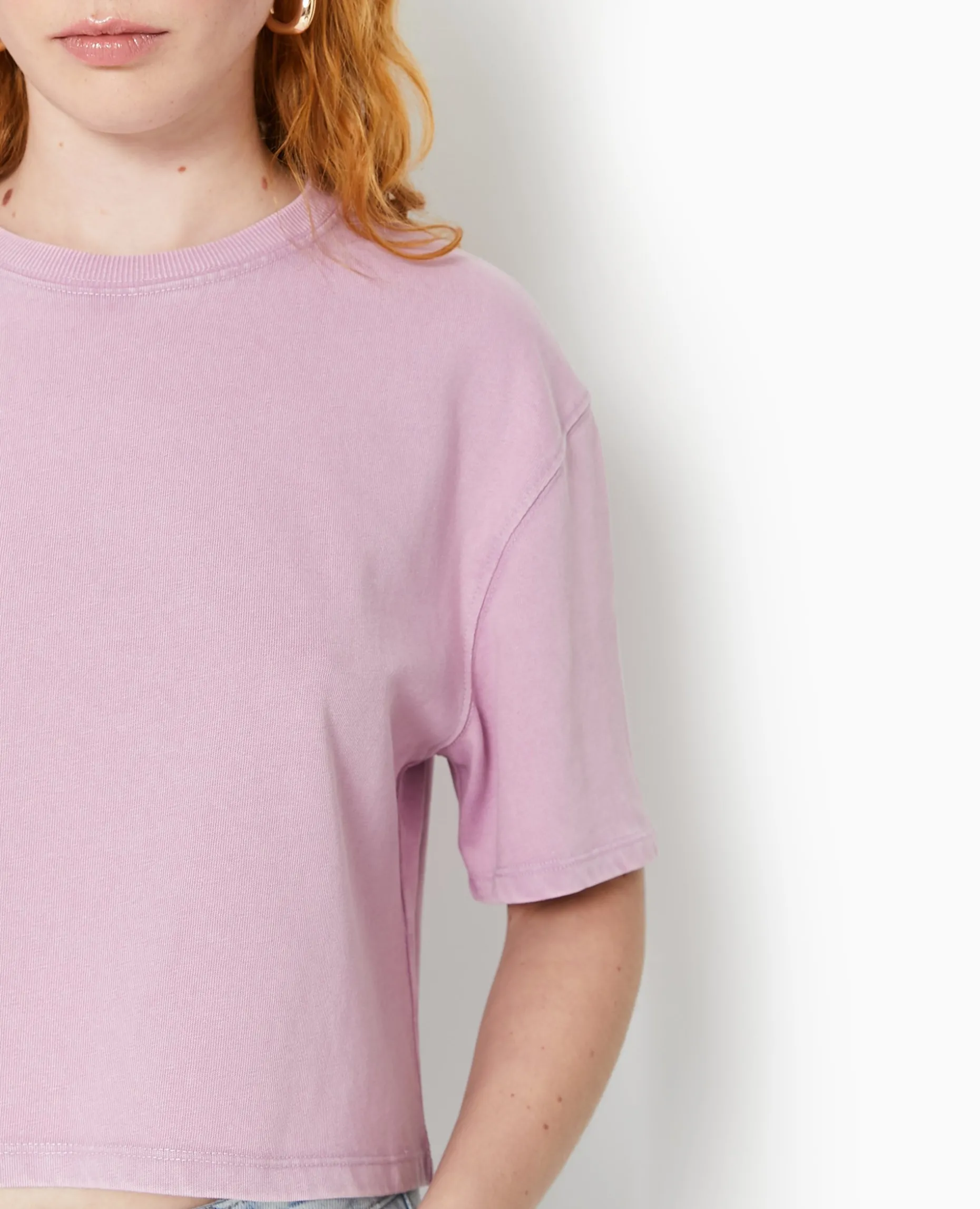 T-shirt Court En Coton épais Effet Délavé - Rose