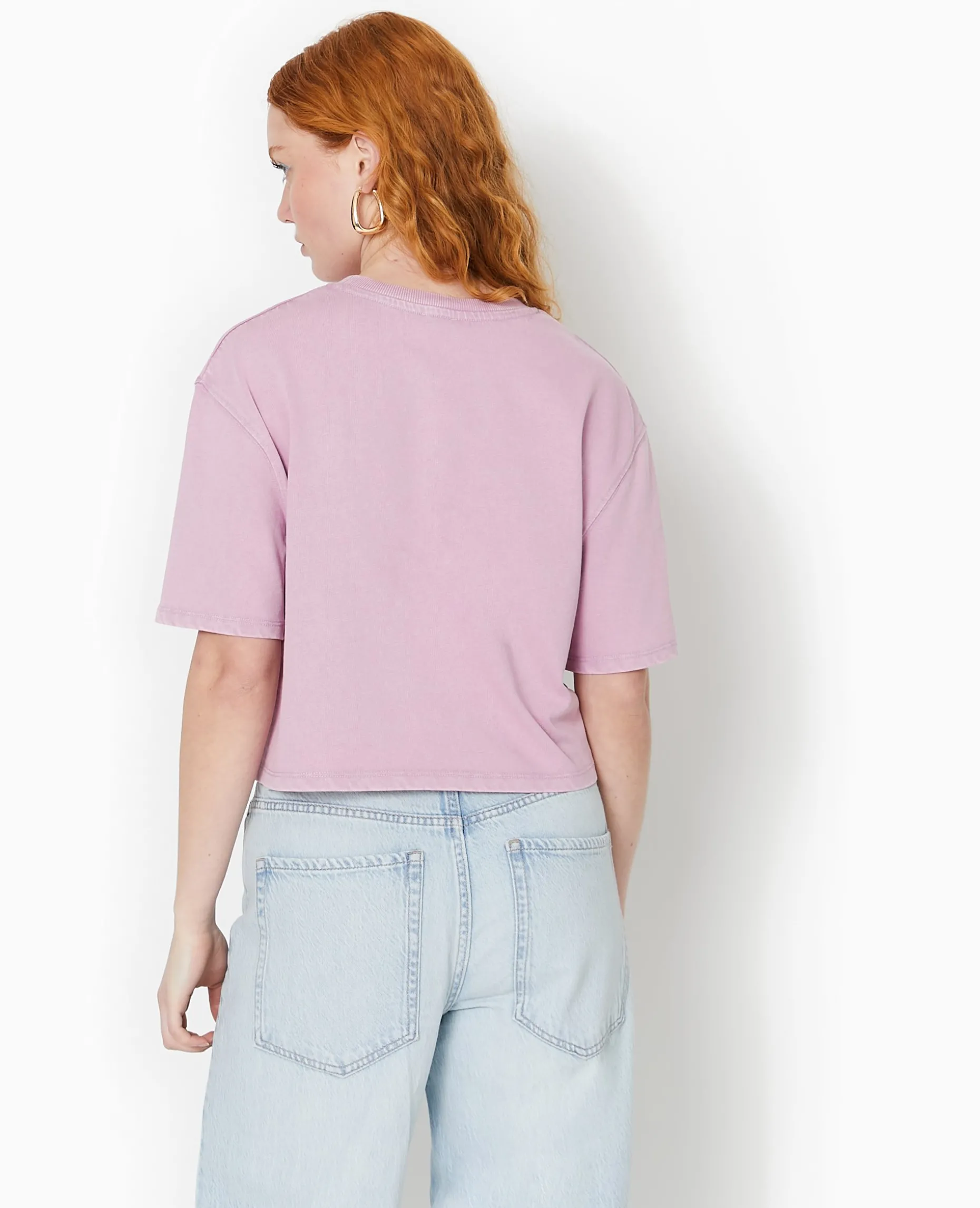 T-shirt Court En Coton épais Effet Délavé - Rose