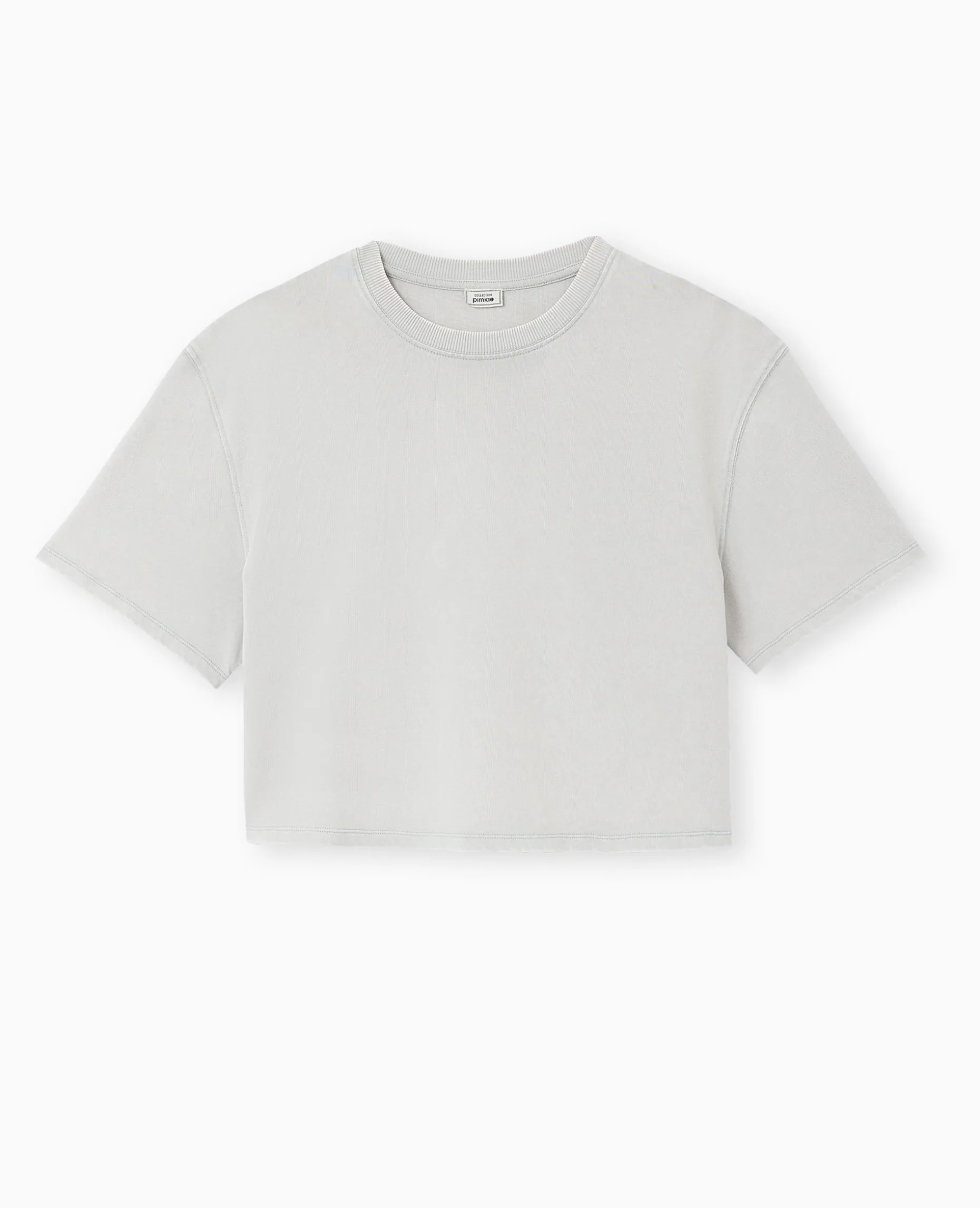 T-shirt Court En Coton épais Effet Délavé - Gris Clair