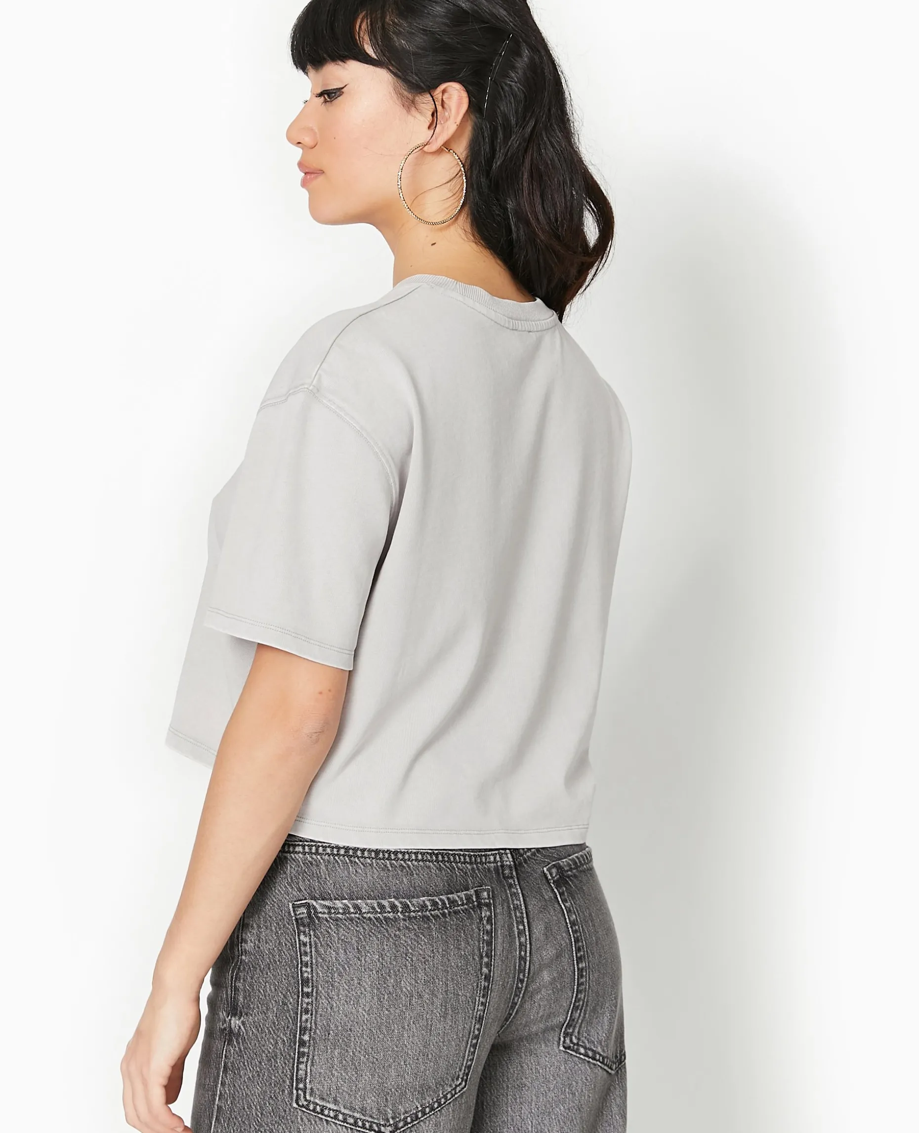 T-shirt Court En Coton épais Effet Délavé - Gris Clair
