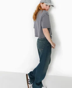 T-shirt Court En Coton épais Effet Délavé - Gris Foncé