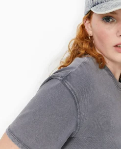 T-shirt Court En Coton épais Effet Délavé - Gris Foncé