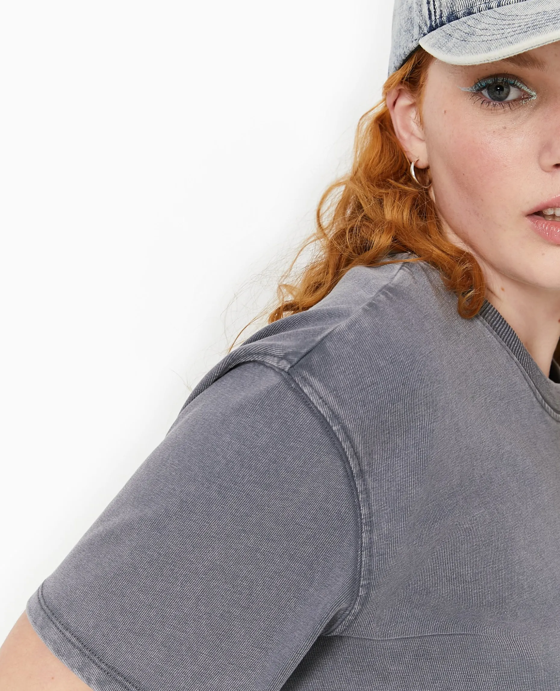 T-shirt Court En Coton épais Effet Délavé - Gris Foncé